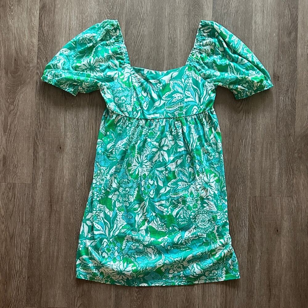 Lilly‎ Pulitzer Delaney Puff Short Sleeve Dress Botanical Green Safari Sangria 8